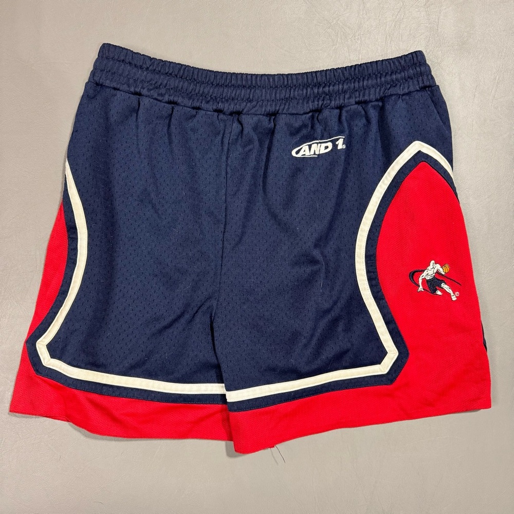 Vintage AND1 Basketball Shorts Youth 14-16 Navy Red Y2K Streetwear